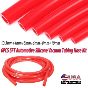 6PCS 1.5M Universal Red Car Silicone Vacuum Tubing Hose line Kit 3 4 6 8 10MM ID