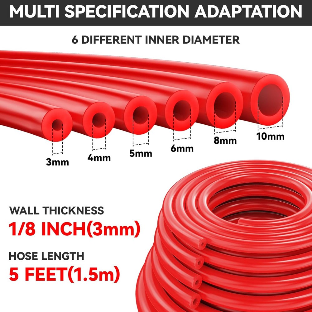 6PCS 1.5M Universal Red Car Silicone Vacuum Tubing Hose line Kit 3 4 6 8 10MM ID - Image 3