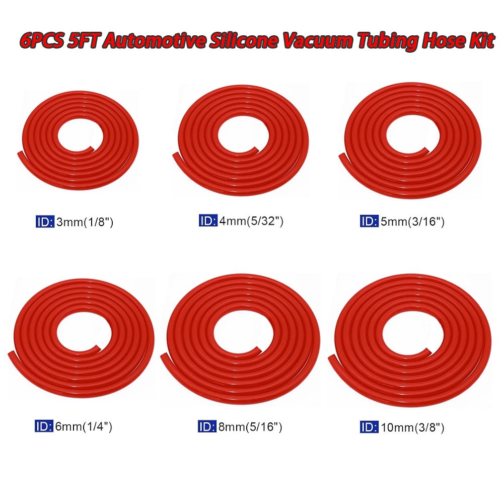 6PCS 1.5M Universal Red Car Silicone Vacuum Tubing Hose line Kit 3 4 6 8 10MM ID - Image 4