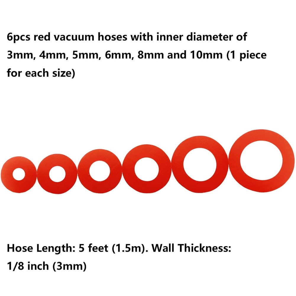 6PCS 1.5M Universal Red Car Silicone Vacuum Tubing Hose line Kit 3 4 6 8 10MM ID - Image 5