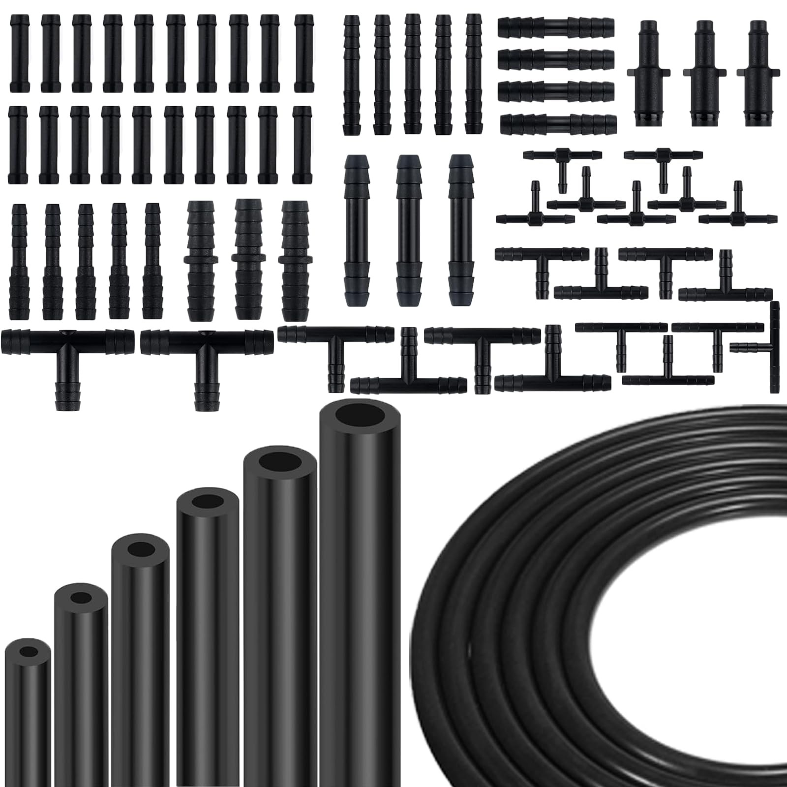 Vacuum Line Kit, 6PCS 5Ft Hose Automotive With 64PCS Black