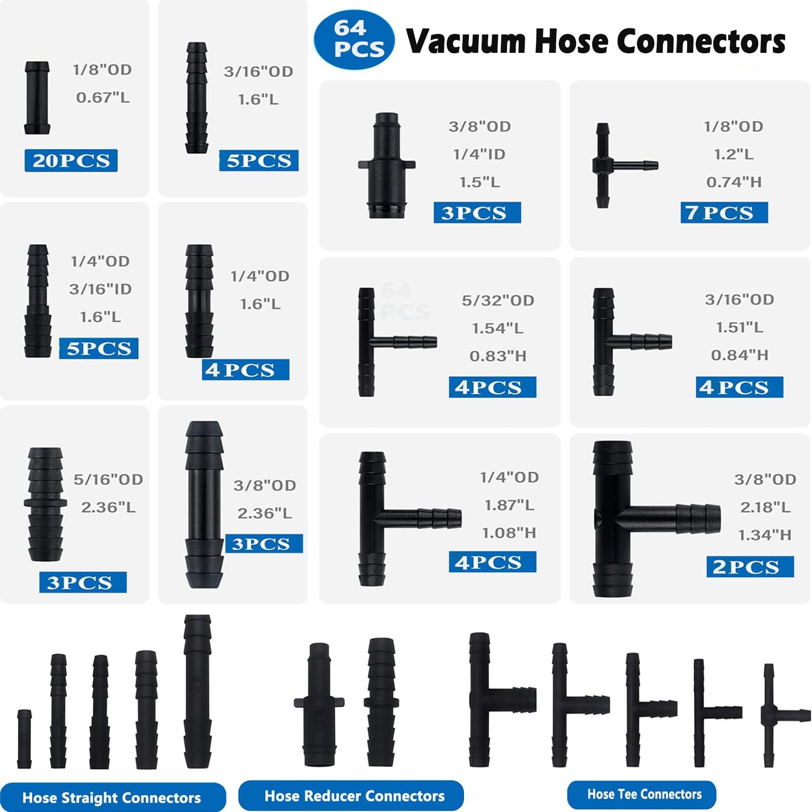 Vacuum Line Kit, 6PCS 5Ft Hose Automotive With 64PCS Black - Image 3