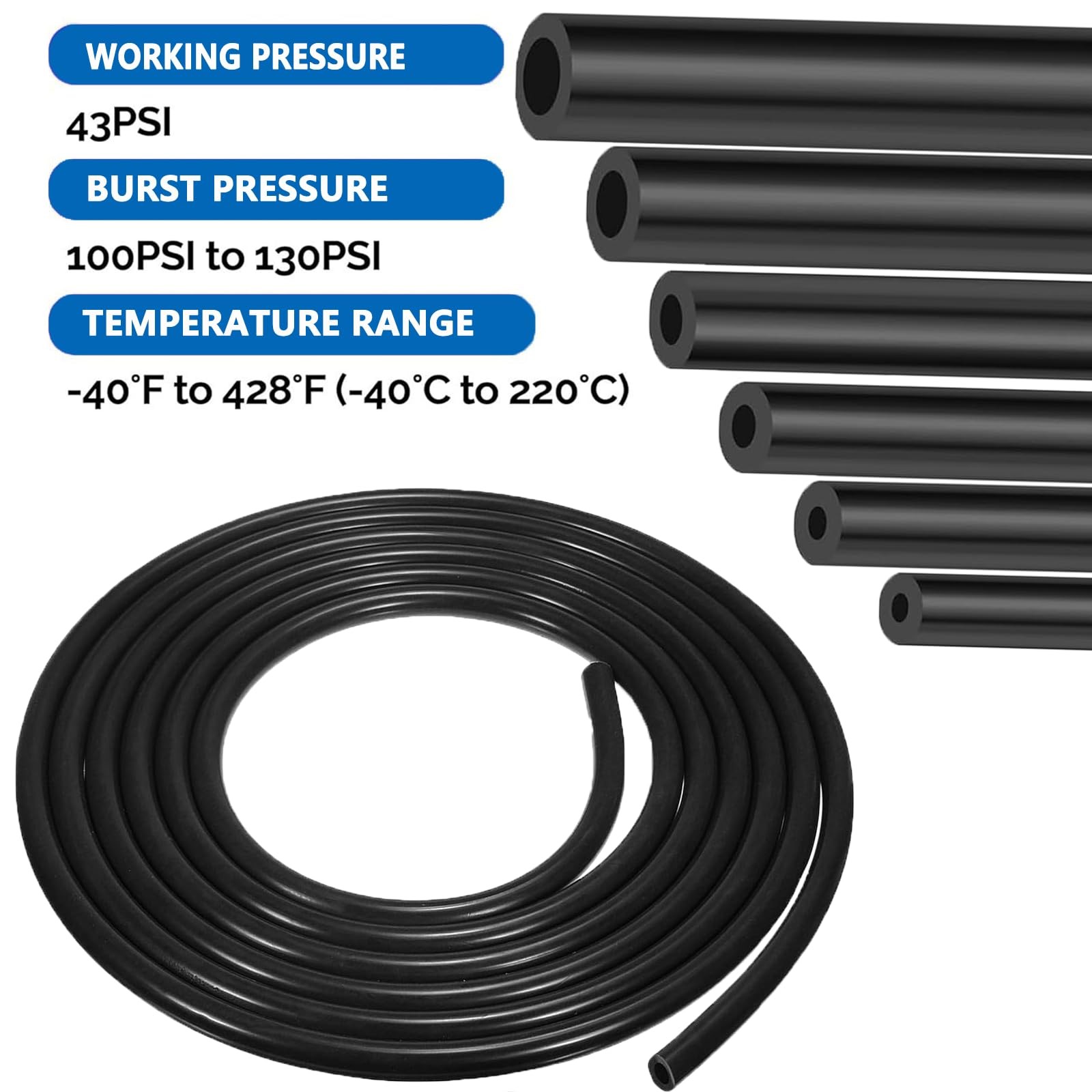 Vacuum Line Kit, 6PCS 5Ft Hose Automotive With 64PCS Black - Image 5