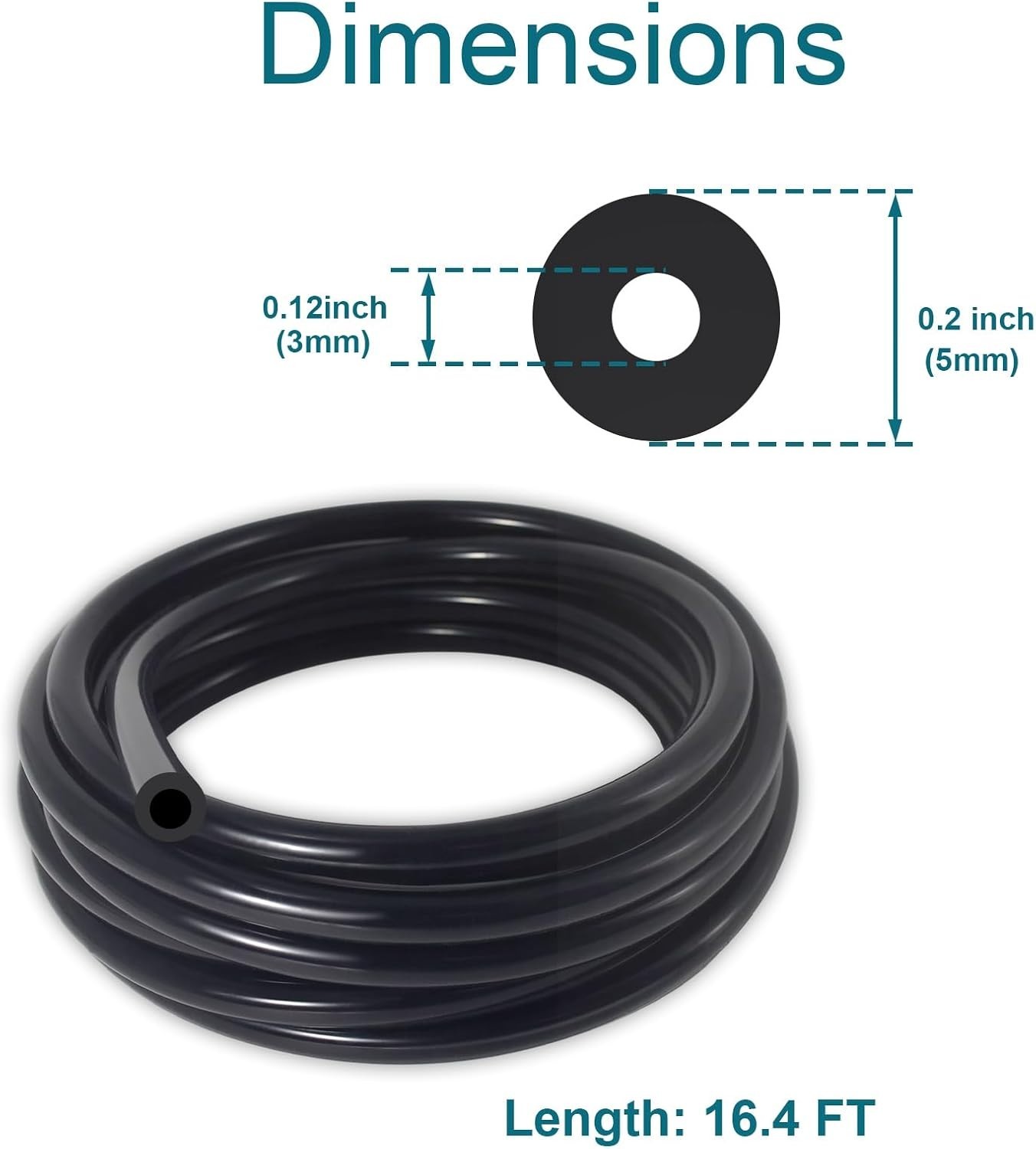 Vacuum Hose Automotive 16.4 FT 1/8 Inch ID, 3/16 Inch OD Vacuum Line 130PSI - Image 2