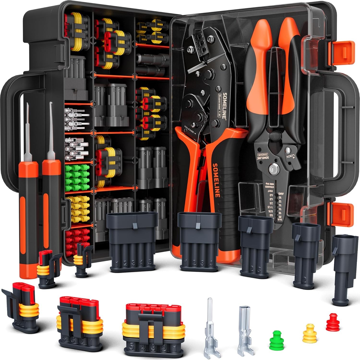 SOMELINE Kit de Herramientas de Prensado, Impermeable Automotriz Eléctrico Negro, Naranja -