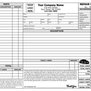 Automotive Repair Service Work Order / 8.5 x 11 / 2 or 3 Part / TMG163