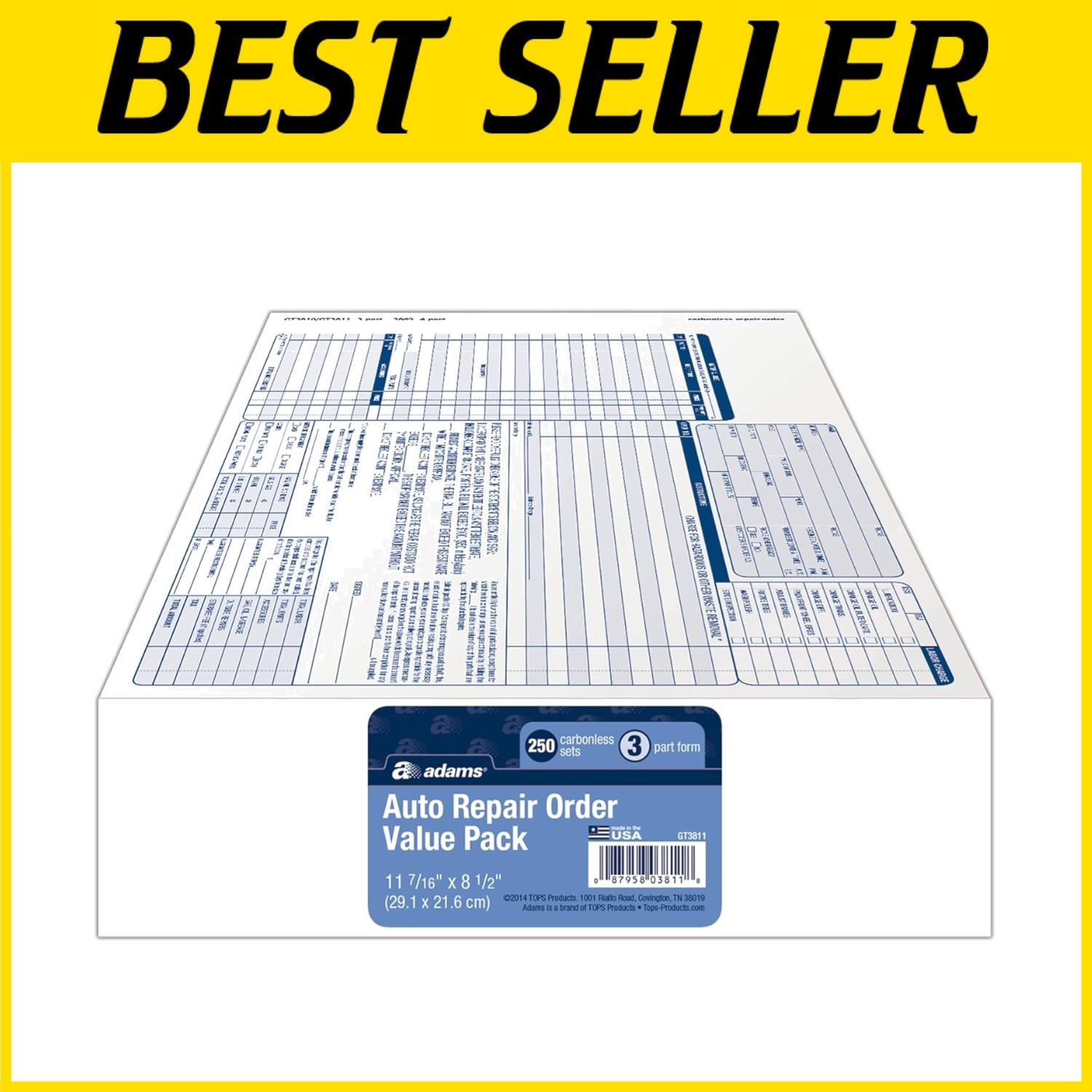 Automotive Service Forms, 3-Part, 250-Count, White/Canary