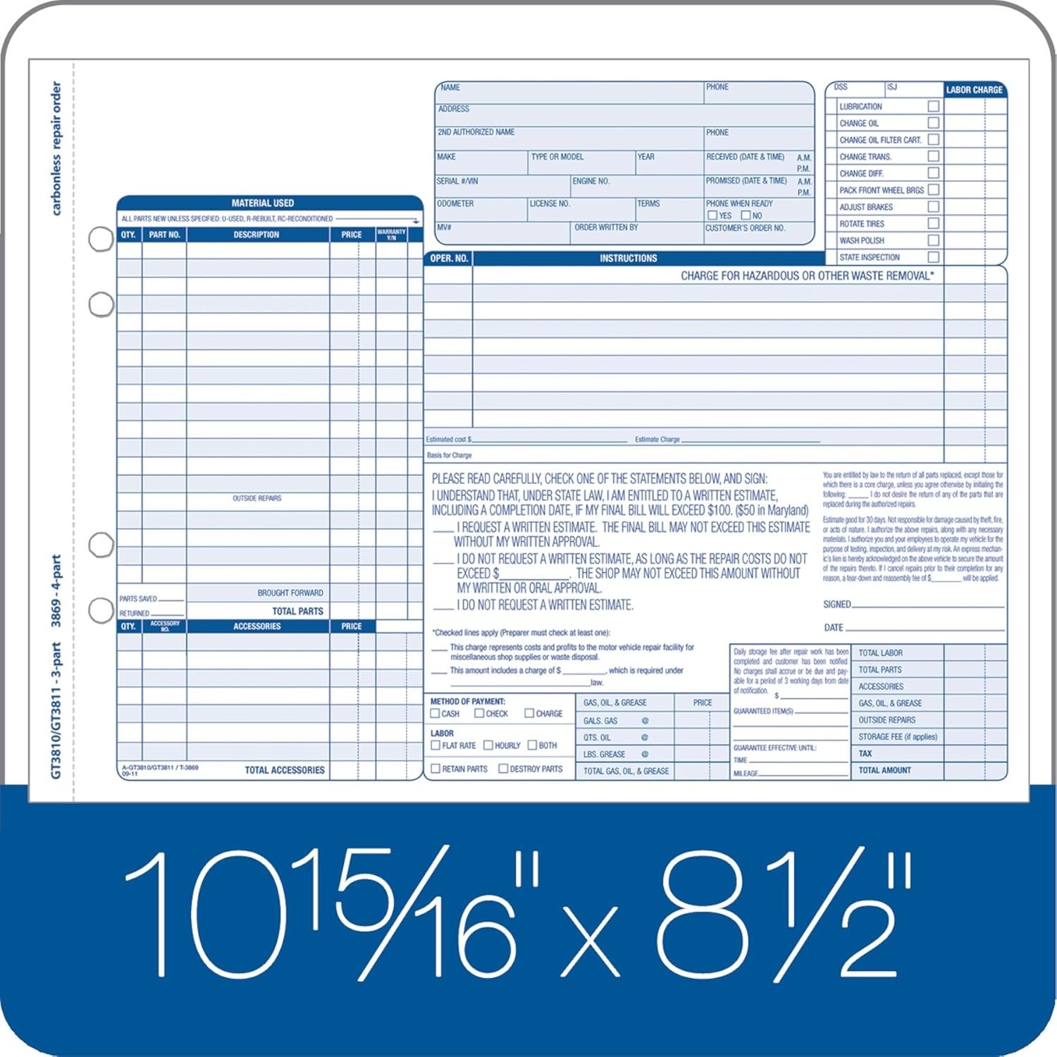 Automotive Service Forms, 3-Part, 250-Count, White/Canary - Image 4