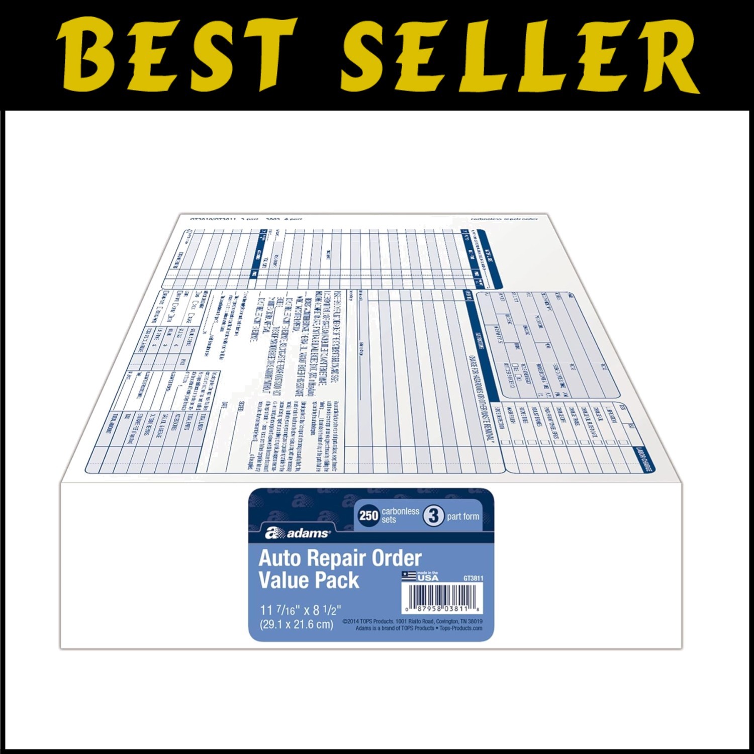 Automotive Service Documentation - 3-Part Repair Order Forms, 250 Sheets