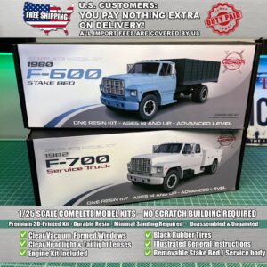2-Kit Combo – 1/25 Ford F-600 Stake Bed & F-700 Service Truck Resin Model Kits