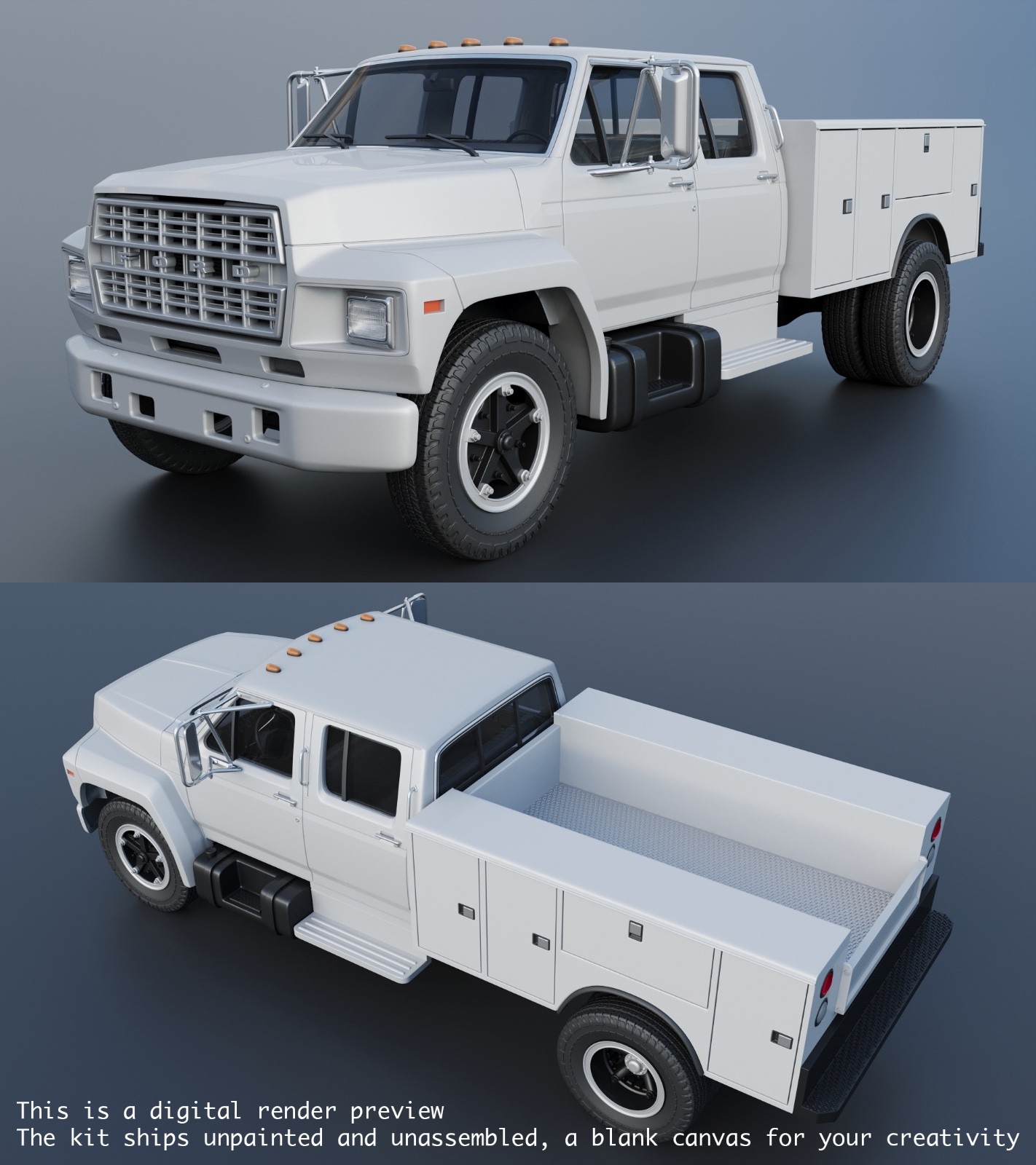 2-Kit Combo – 1/25 Ford F-600 Stake Bed & F-700 Service Truck Resin Model Kits - Image 2