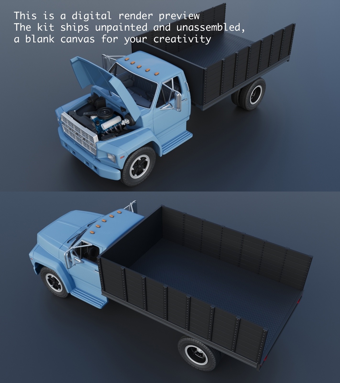 2-Kit Combo – 1/25 Ford F-600 Stake Bed & F-700 Service Truck Resin Model Kits - Image 5