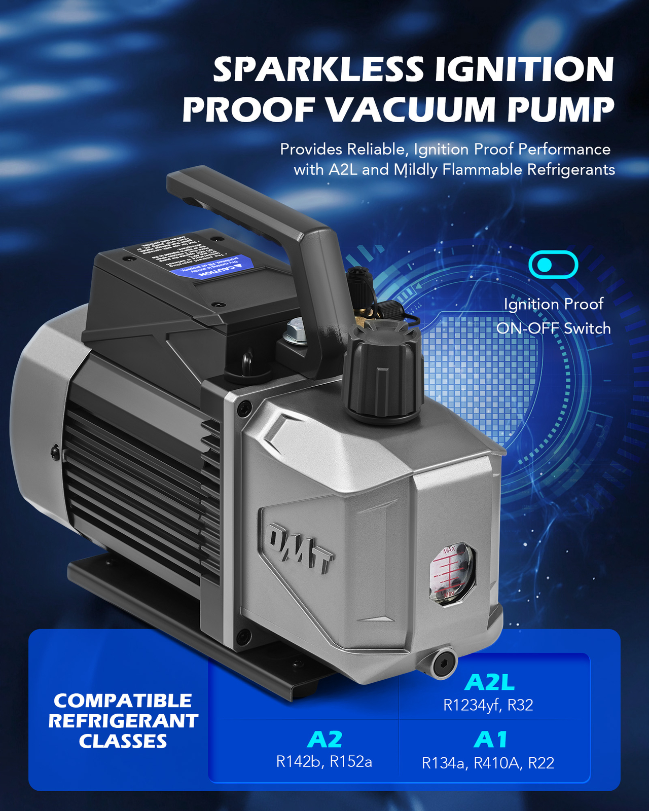 OMT 5 cfm Sparkless Ignition Proof Vacuum Pump for Automotive HVAC Servicing - Image 2