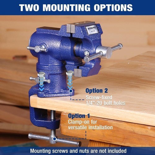 WORKPRO Portable Dual Jaws Table Vises 2.5"&1.5" 360° Swivel Clamp-On Bench Vise - Image 2