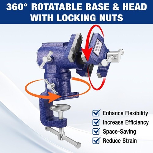 WORKPRO Portable Dual Jaws Table Vises 2.5"&1.5" 360° Swivel Clamp-On Bench Vise - Image 3