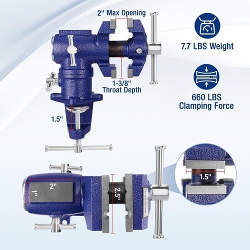 WORKPRO Portable Dual Jaws Table Vises 2.5"&1.5" 360° Swivel Clamp-On Bench Vise - Image 5