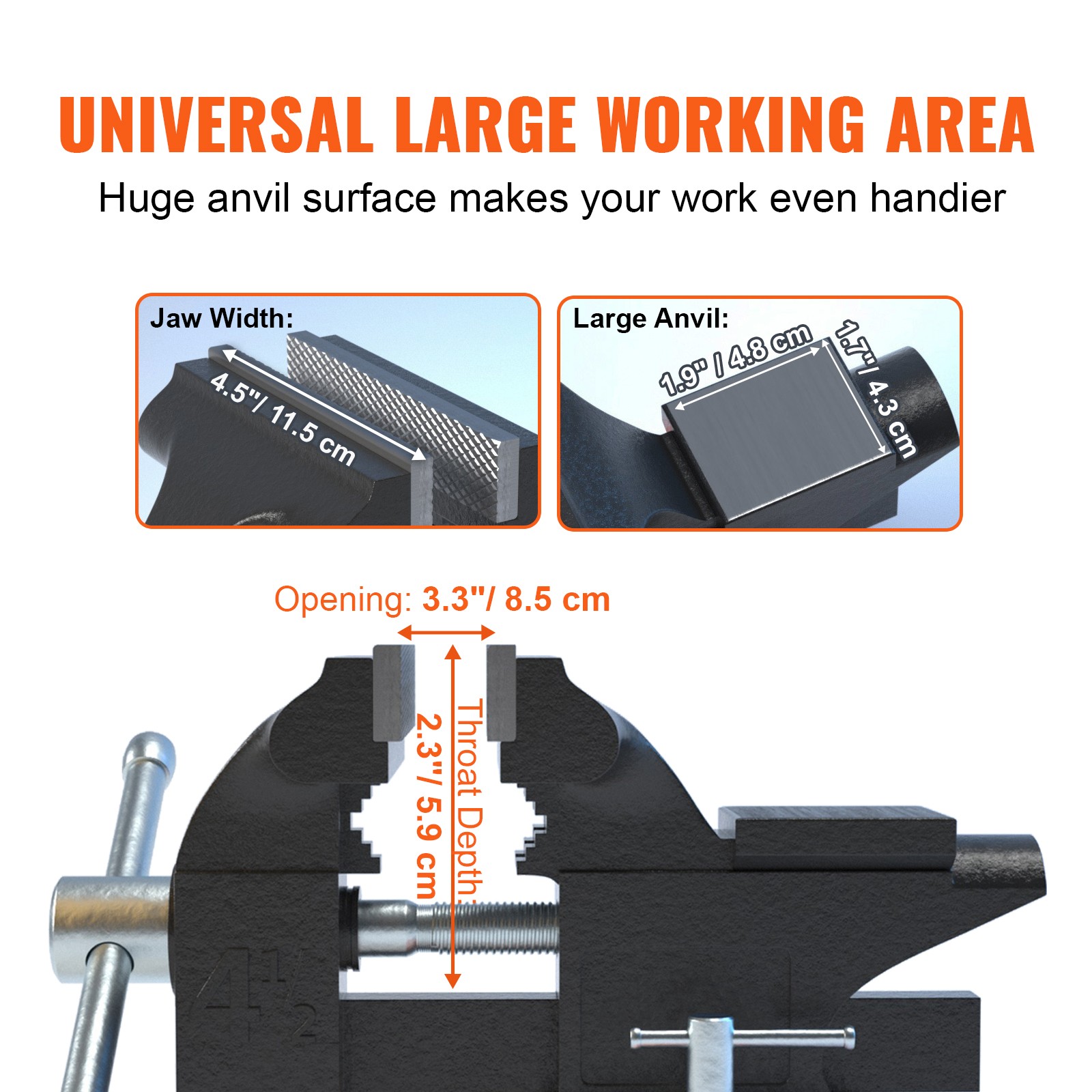 4.5" Bench Vise w/ Anvil Swivel Locking Base Heavy Duty Ductile Iron Vice - Image 4
