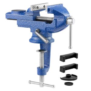 VEVOR Bench Vise 3 Inch Portable Workbench Vice Clamp 360Β° Swivel Base Cast Iron