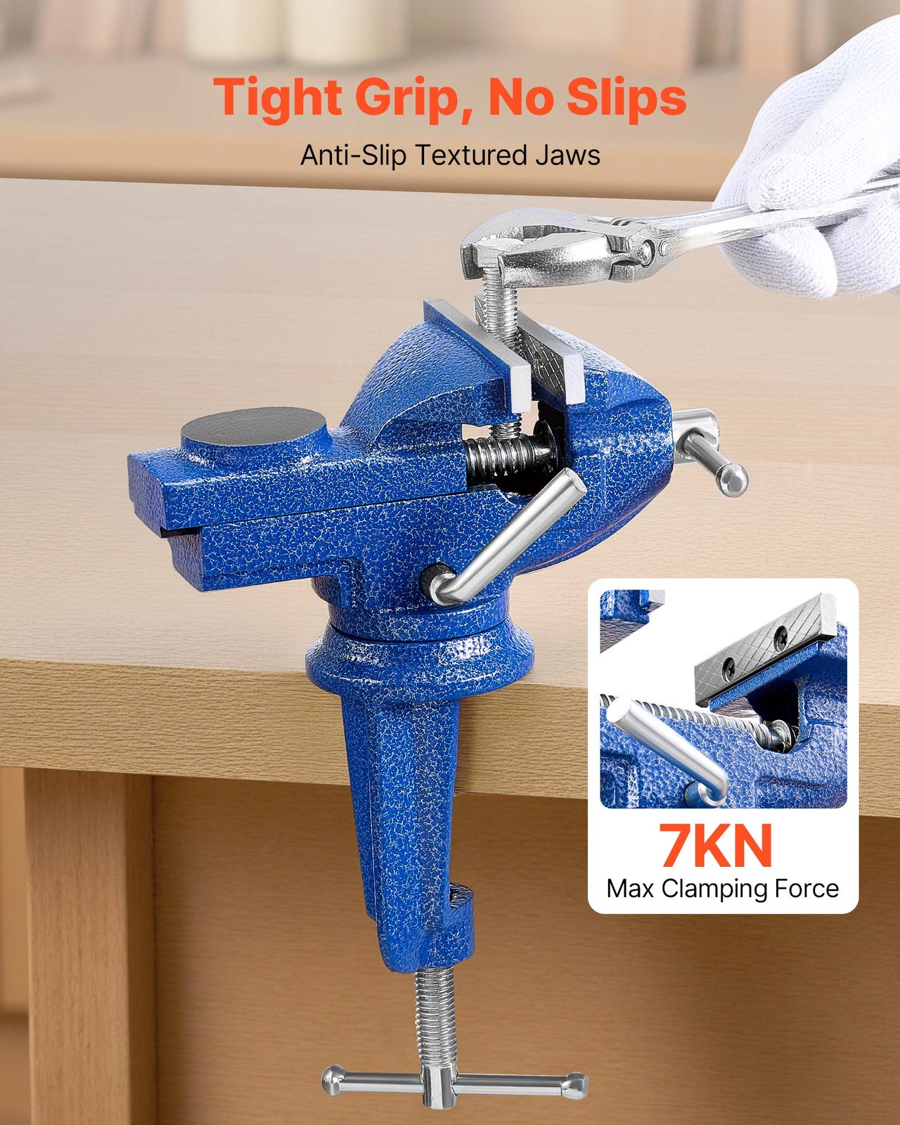 VEVOR Bench Vise 3 Inch Portable Workbench Vice Clamp 360° Swivel Base Cast Iron - Image 2