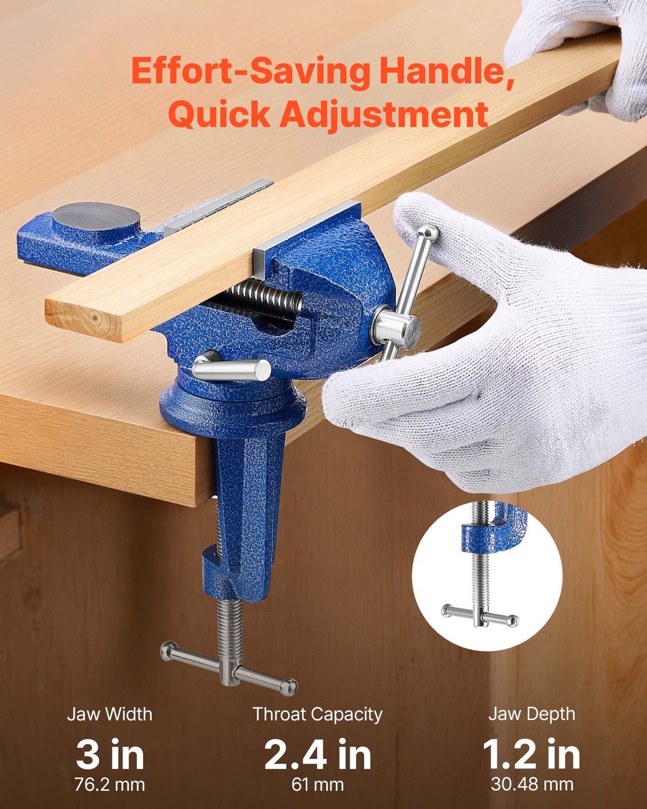 VEVOR Bench Vise 3 Inch Portable Workbench Vice Clamp 360° Swivel Base Cast Iron - Image 4