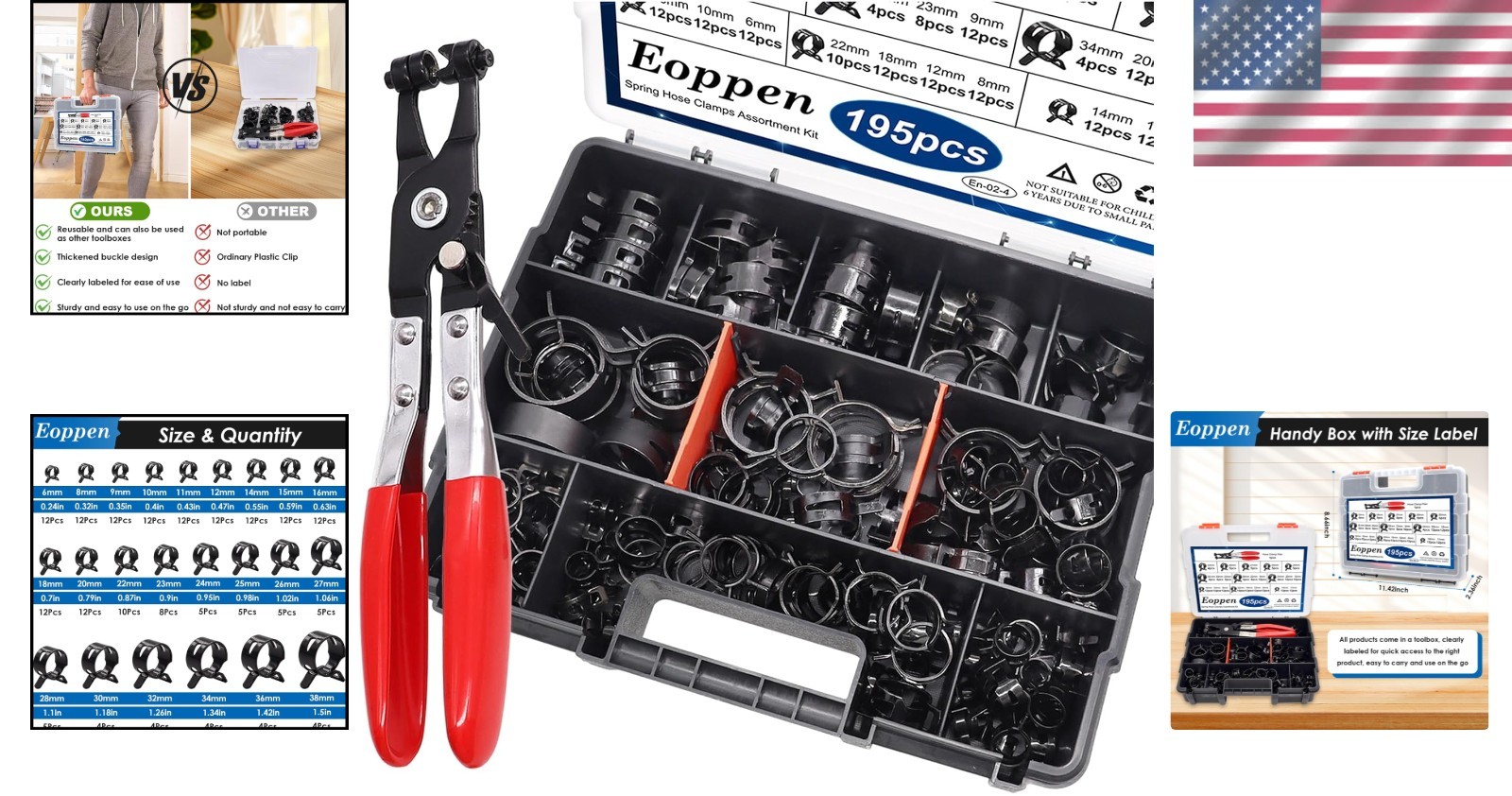 195pcs Spring Hose Clamps Assortment Kit with Pliers for Automotive Repair - Image 2