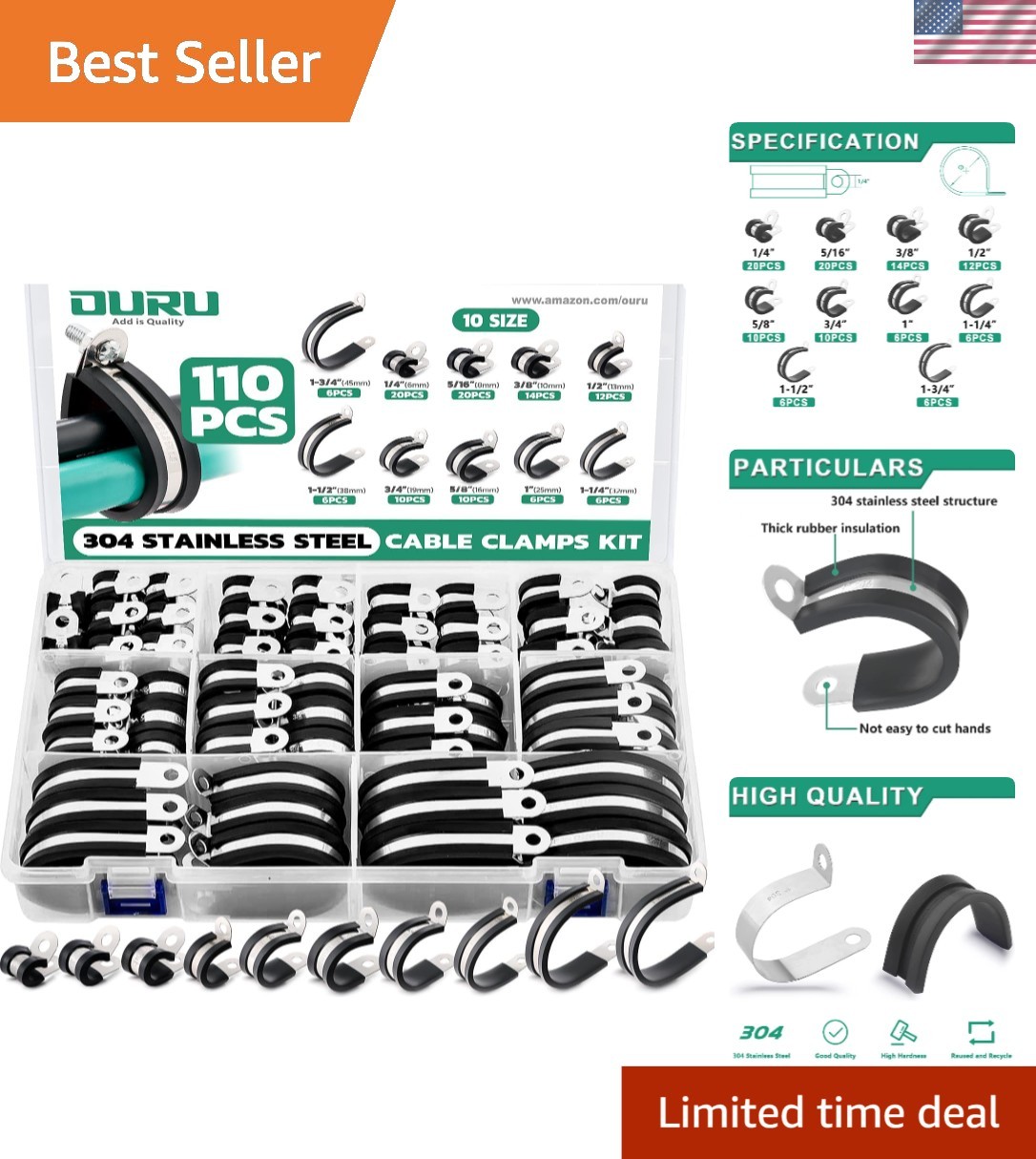 Effortless Installation 110PCS Cable Clamps Kit - Ideal for Outdoor & Automotive