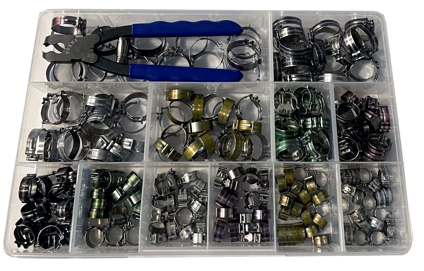 NORMA COBRA HOSE CLIPS CLAMPS AUTOMOTIVE KIT 240 PIECES WITH INSTALLATION PLIERS - Image 2