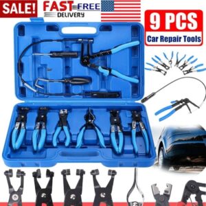 Automotive Flexible Hose Clamp Clip Pliers Kit Swivel Jaw Flat Angled Band Tool