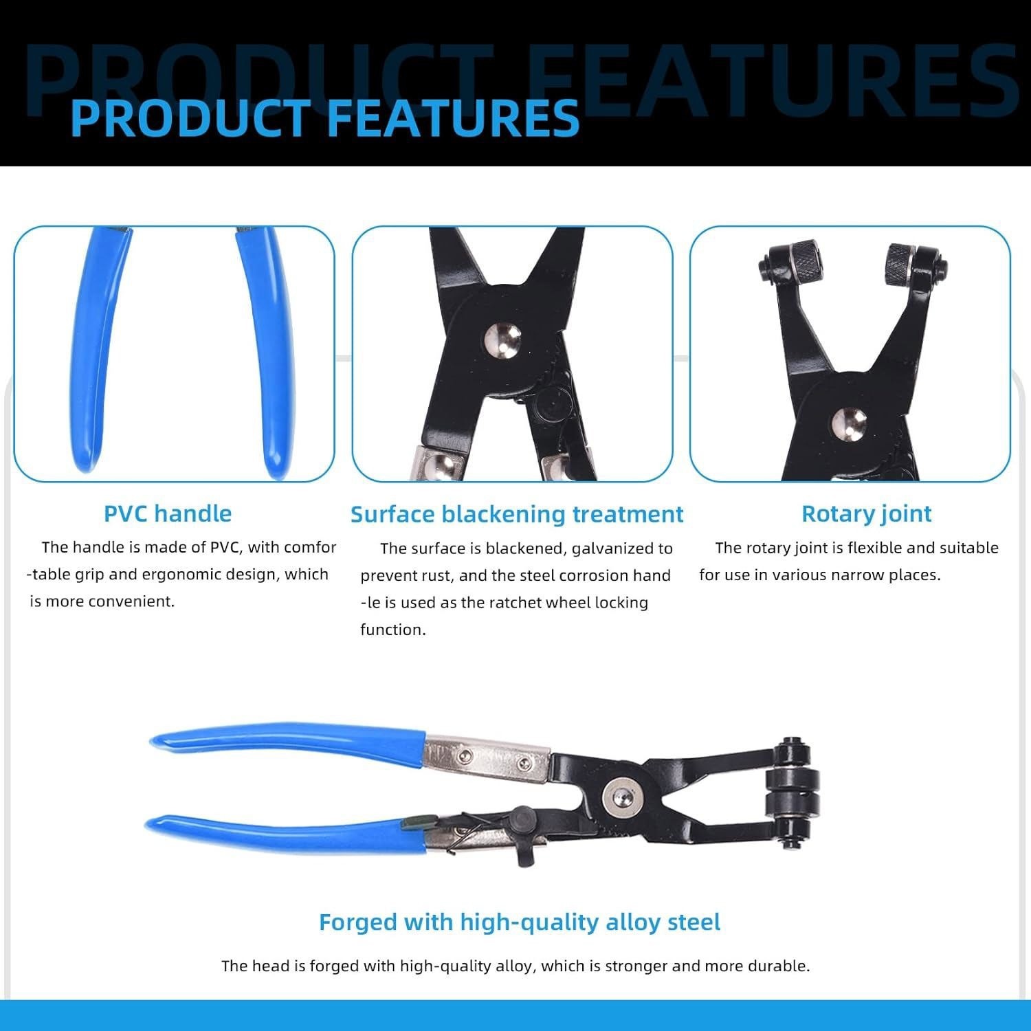Automotive Flexible Hose Clamp Clip Pliers Kit Swivel Jaw Flat Angled Band Tool - Image 3