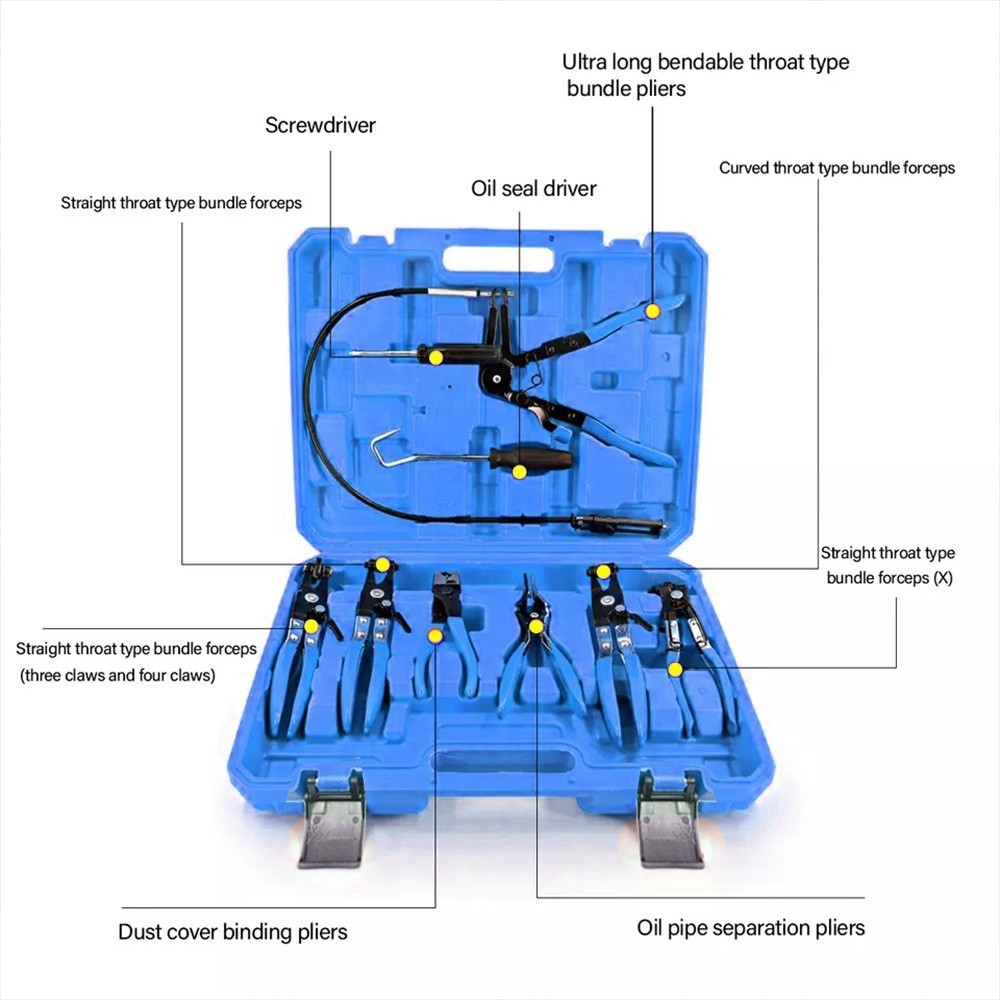 Automotive Flexible Hose Clamp Clip Pliers Kit Swivel Jaw Flat Angled Band Tool - Image 4