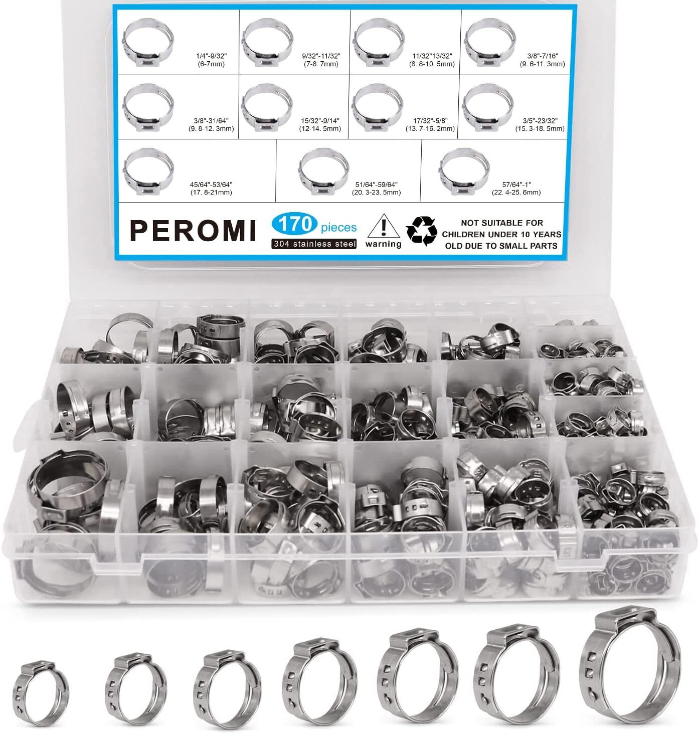 170-Piece Single Ear Hose Clamp Kit: 11 Sizes for Water Pipe and Automotive Use