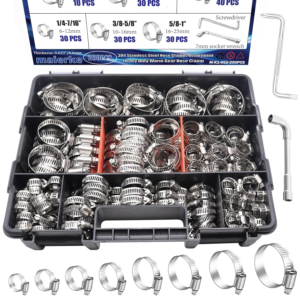 200PCS Steel Hose Clamps Assortment Kit Metal Adjustable for Automotive,Radiato