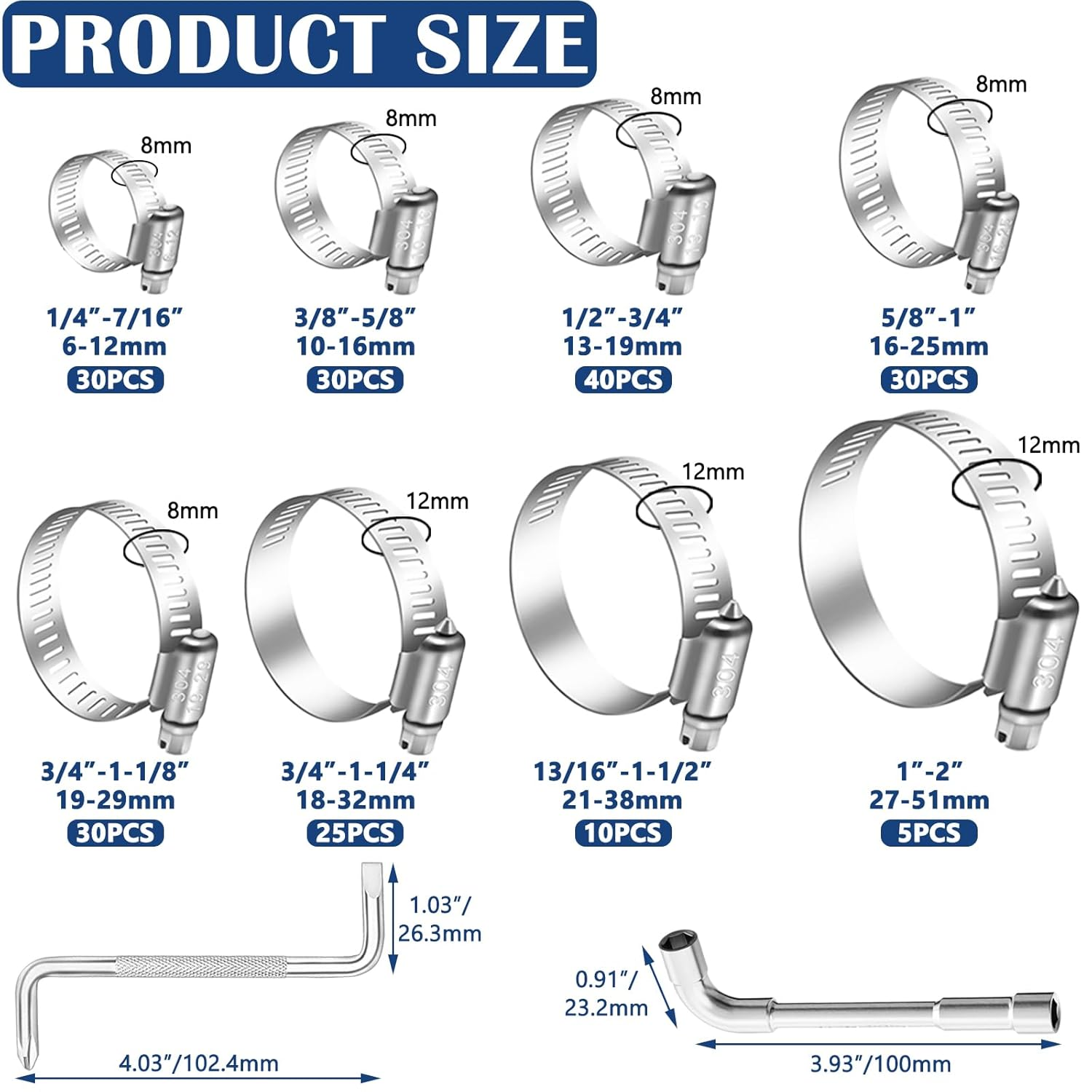 200PCS Steel Hose Clamps Assortment Kit Metal Adjustable for Automotive,Radiato - Image 3