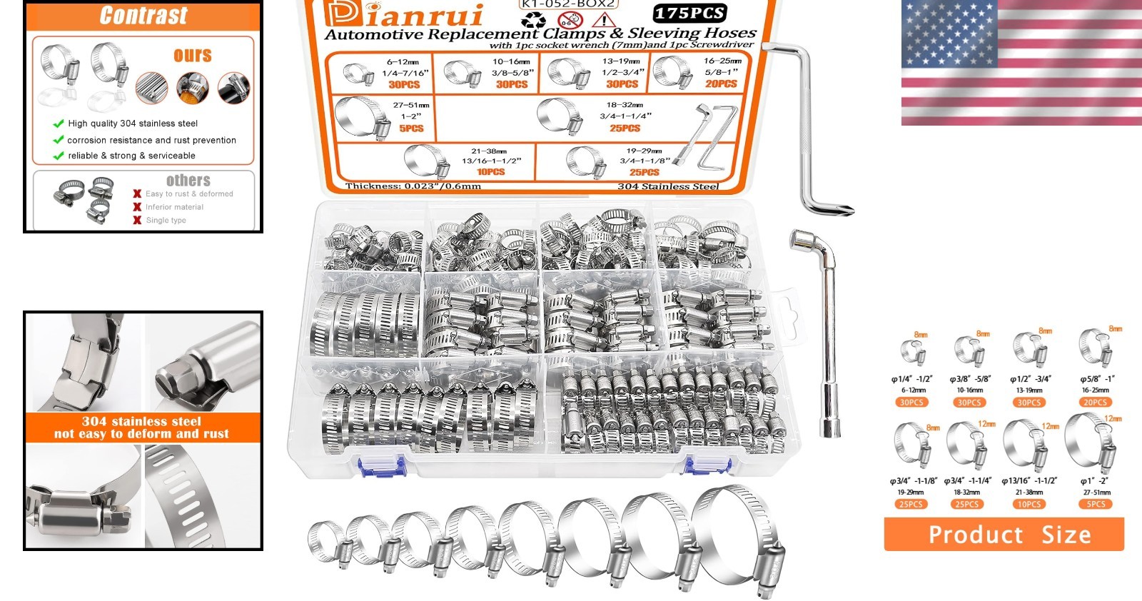 Stainless Steel 175-Piece Hose Clamp Kit 1/4"-2" - Ideal for Automotive & Marine - Image 2