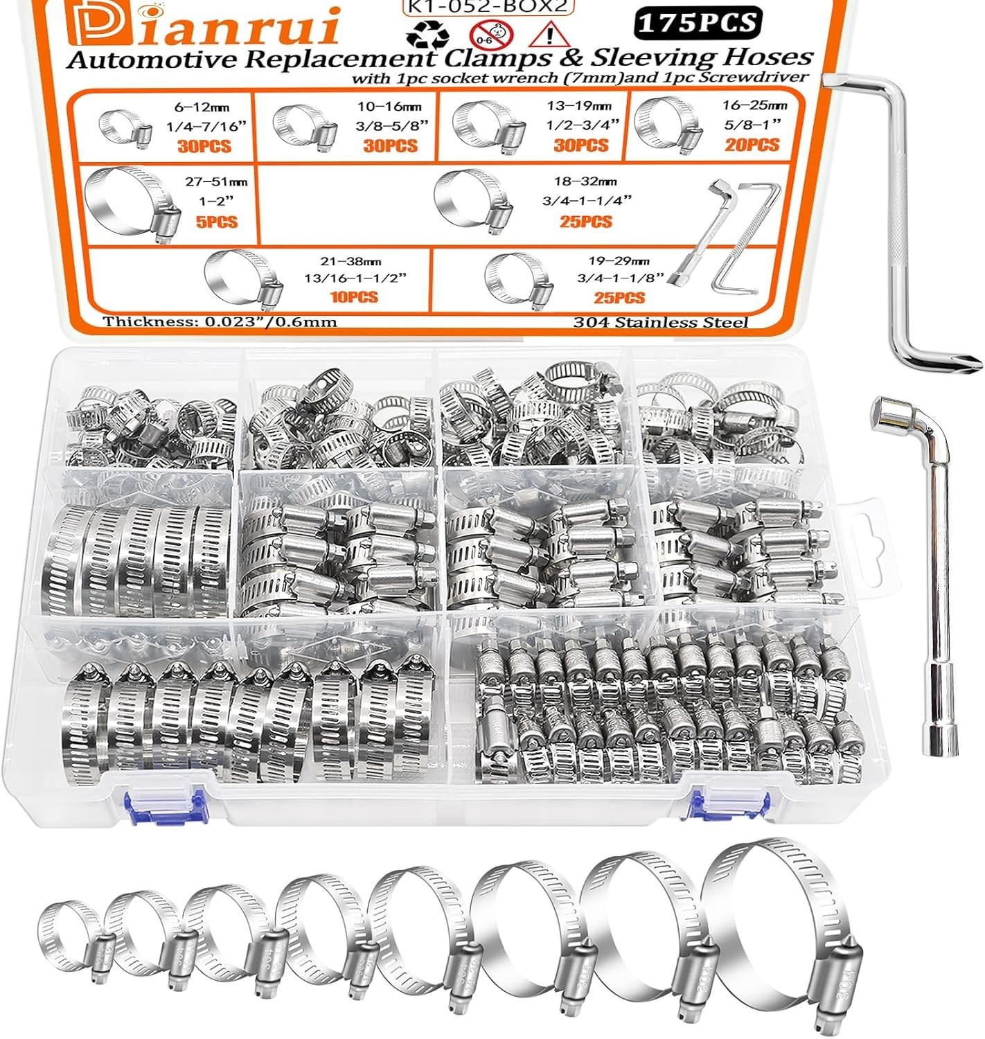 Stainless Steel 175-Piece Hose Clamp Kit 1/4"-2" - Ideal for Automotive & Marine - Image 3