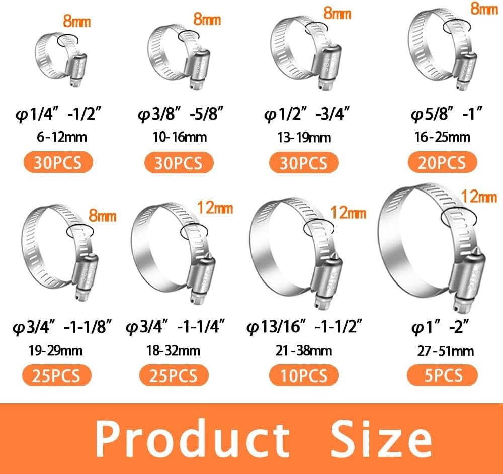 Stainless Steel 175-Piece Hose Clamp Kit 1/4"-2" - Ideal for Automotive & Marine - Image 4