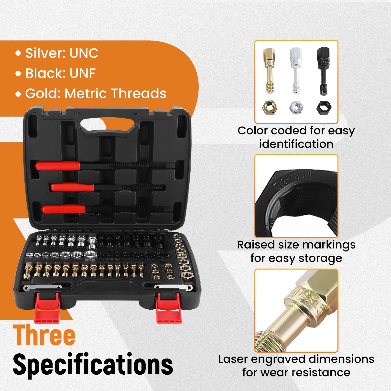 61pc Universal Thread Chaser Set for Automotive/Machinery UNC/UNF/Metric + Files - Image 4