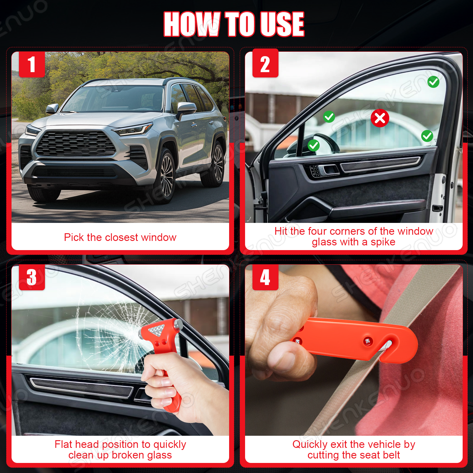 1 pack Car Safety Hammer, Automotive Window Breaker and Seatbelt, 2 In 1 - Image 5