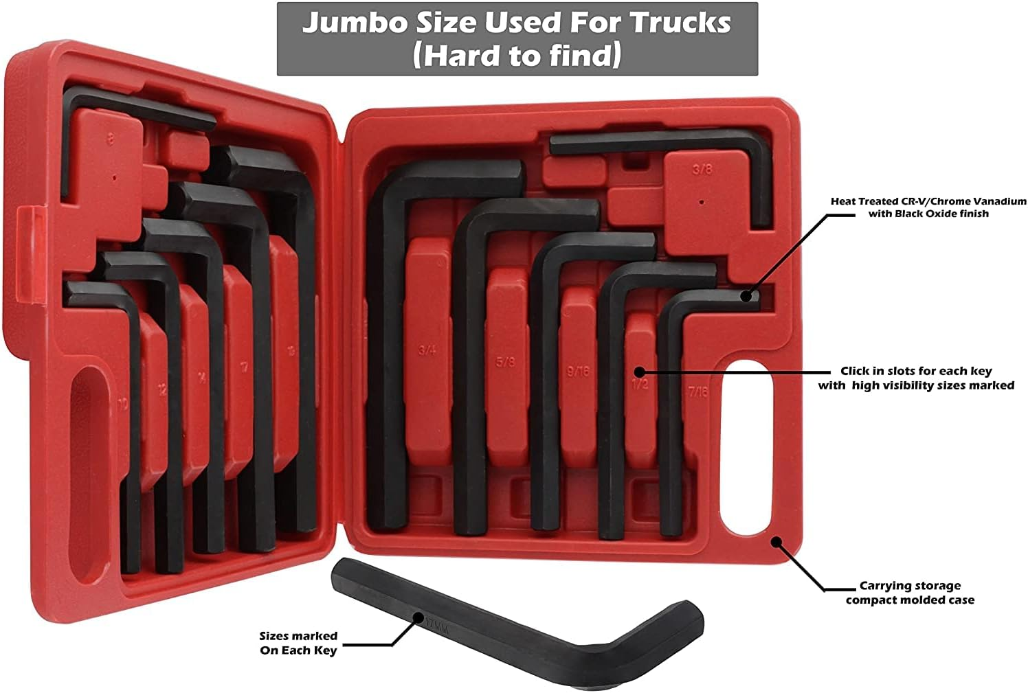 Jumbo Extra Large Allen Wrench Set - SAE & Metric Hex Key Tools Included - Image 2
