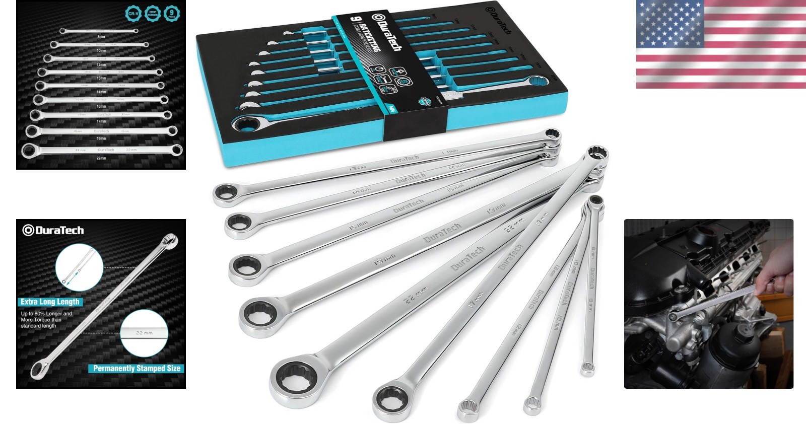 Extra Long Ratcheting Wrench Set with EVA Foam Organizer in Metric Sizes (9-P... - Image 2