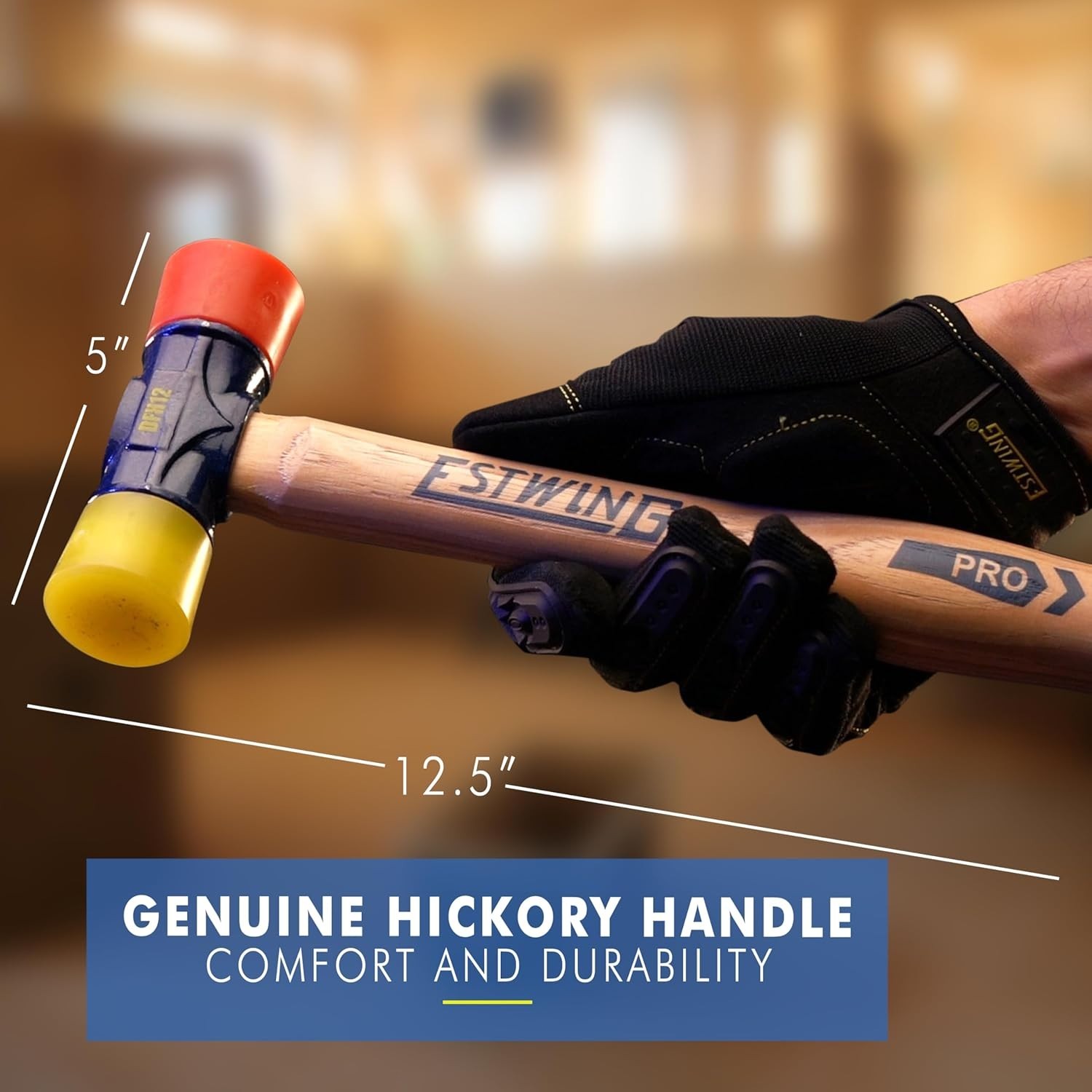 Rubber Mallet 12 oz Double-Face Hammer Soft Hard Tips Hickory Handle - Image 5