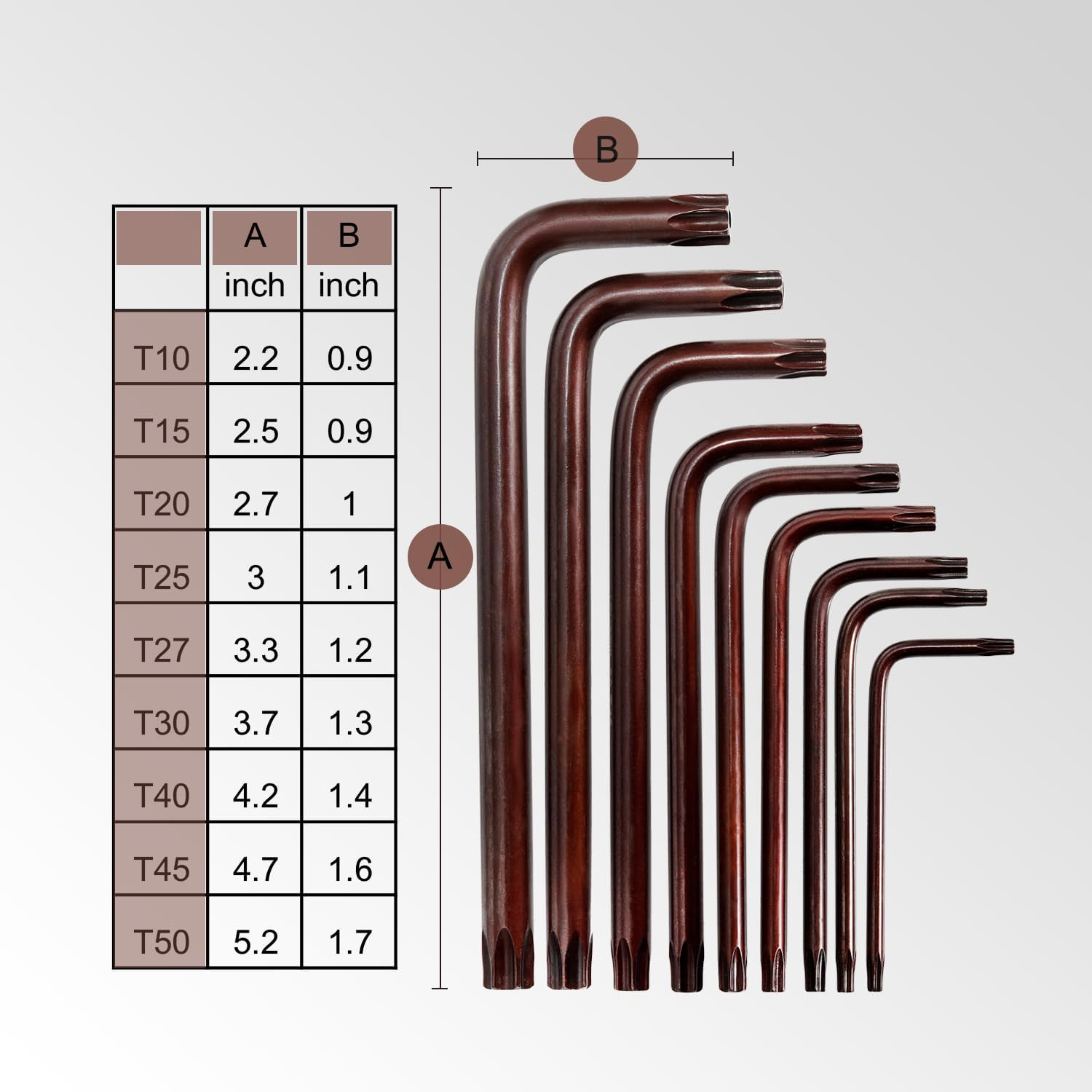 Torx Allen Wrench Set, 9-Piece Tamper Resistant Security Star Key T10-T50 - Image 3