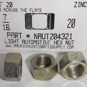 7/16-20 LIGHT AUTOMOTIVE HEX NUTS 5/8" ACROSS THE FLATS STEEL ZINC PLATED (500)