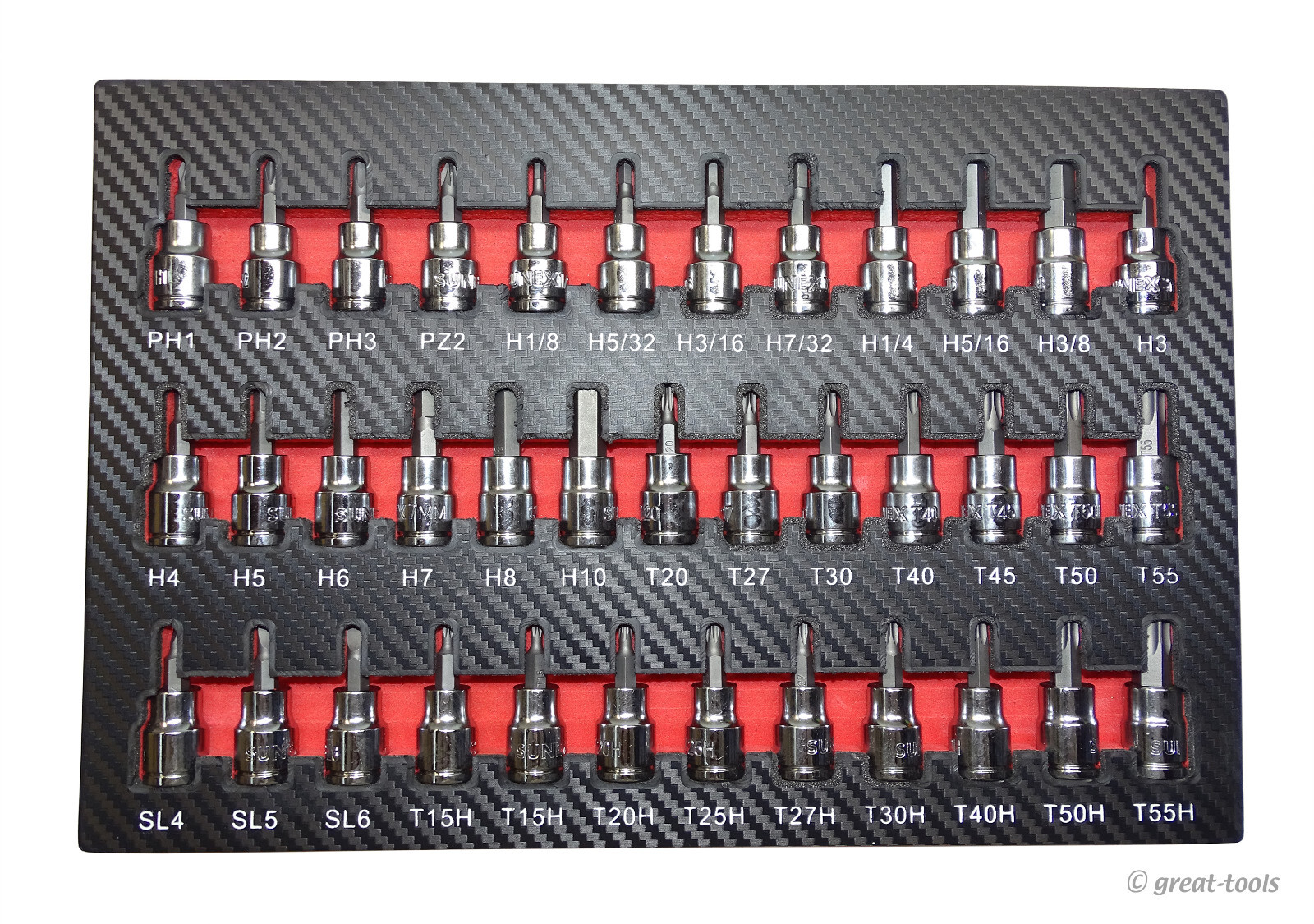 SUNEX TOOLS 37-PC BIT SOCKET SET – automotive hand tools – 3/8” drive sockets - Image 2