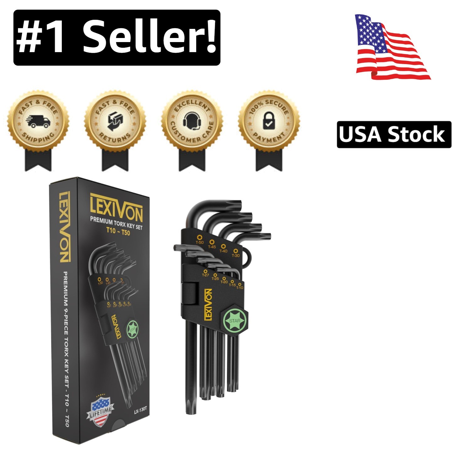 9-Piece Torx Wrench Set - L-Shaped, Rust-Resistant, Perfect for Automotive