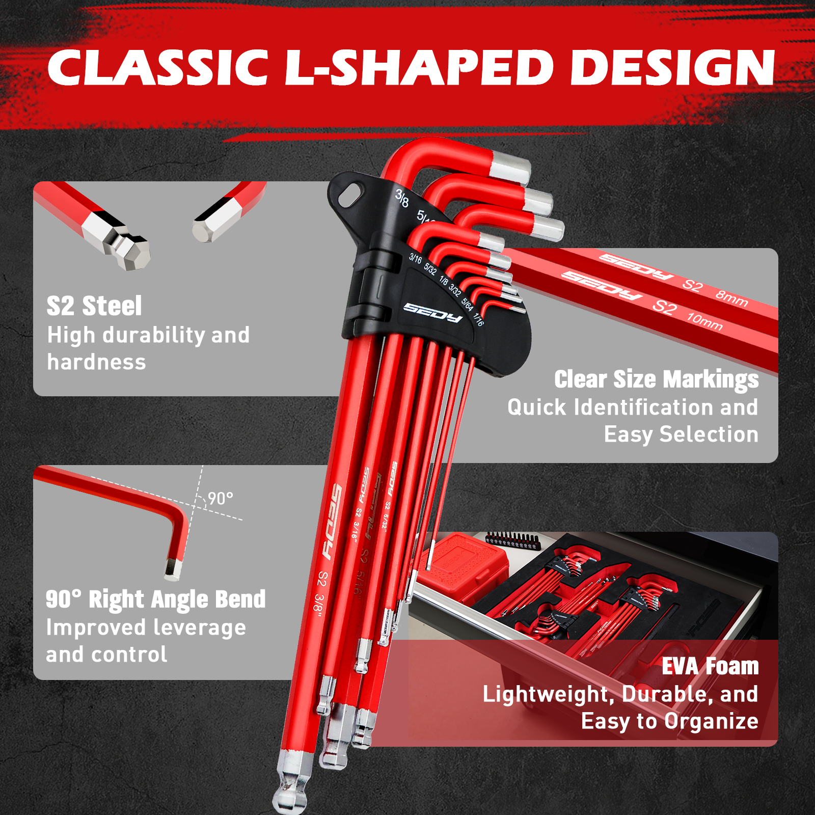 30PC L-Hex Torx Key Set Ball End Allen Wrench Grip Handle Extension Bar S2 Steel - Image 4