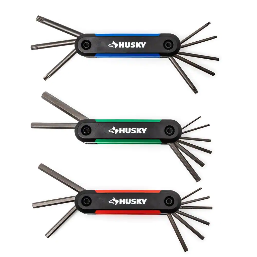 Portable 3 PIECES SAE/Metric Folding Hex Key Set with Bonus Torx Multicolor Set
