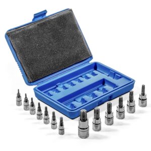 13-Pieces Torque Hex Bit Socket Set | 1/4"3/8"1/2" Dr MM Cr-V Steel with Case