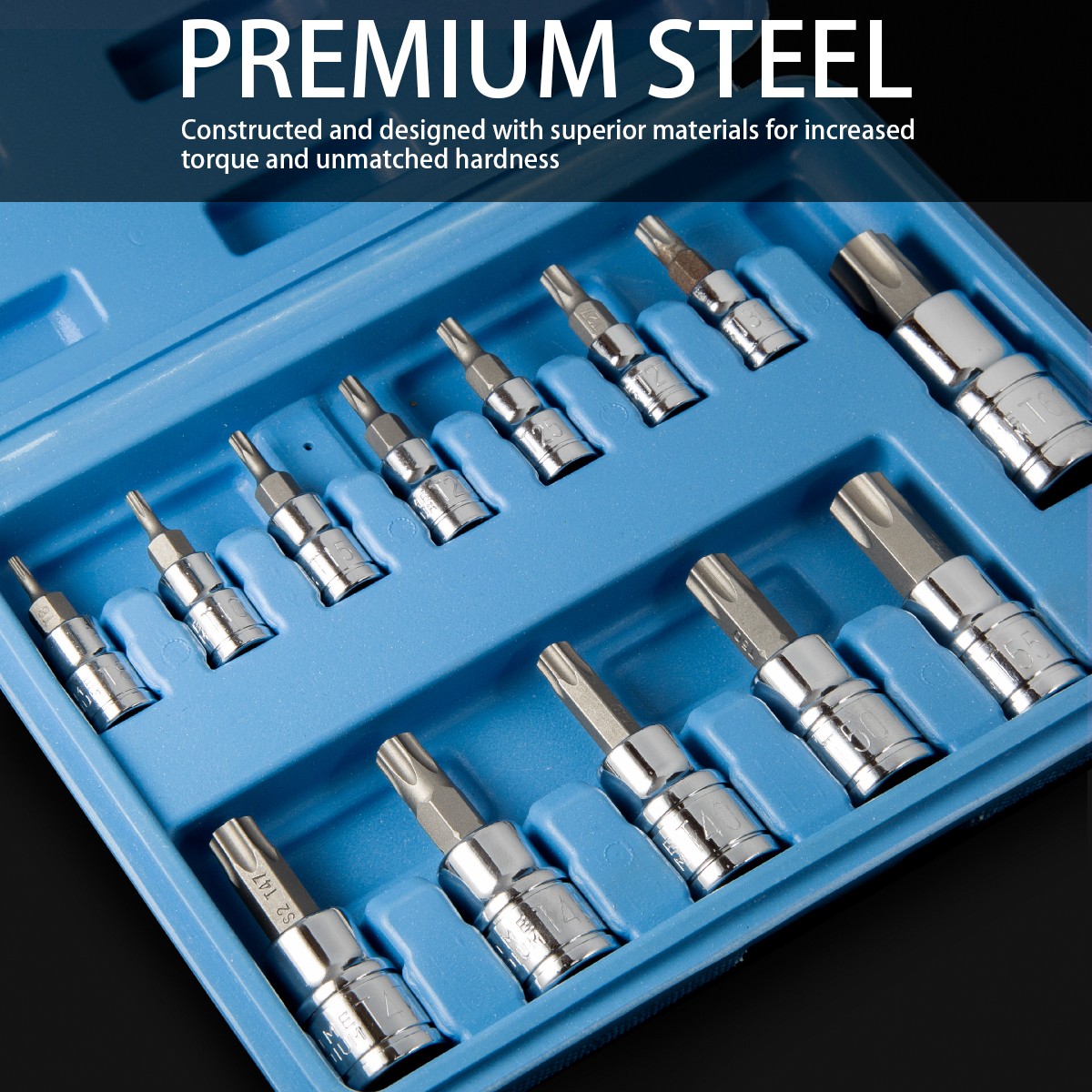 13-Pieces Torque Hex Bit Socket Set | 1/4"3/8"1/2" Dr MM Cr-V Steel with Case - Image 4