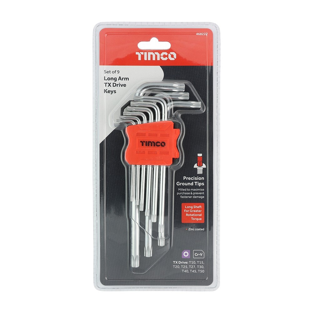 TIMCO 9Pcs Torx Key Set – Long Arm TX Keys Alloy Steel Workshop & DIY Tool Kit - Image 3